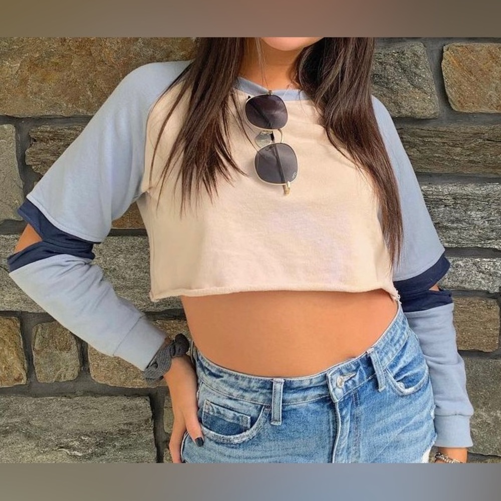 Ont Wealfth cropped long sleeve with elbow cut outs in size M